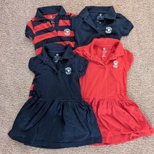Primrose Uniform Set Of 4 Kids Polo Dresses - Red and Blue